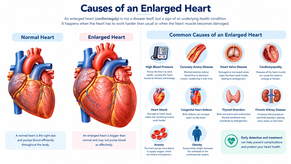 Normal Heart vs Enlarged Heart Causes of an Enlarged Heart.