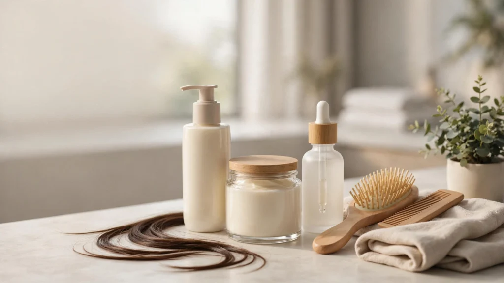 Keratin hair care products showing different treatment options for smooth hair
