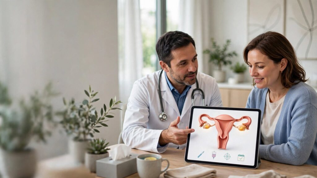 Oncologist discussing ovarian cancer treatment options with a patient